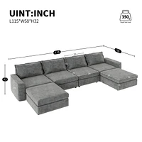 115" Chenille Modular Sectional Sofa, 6-Seat Sleeper Sofa Bed