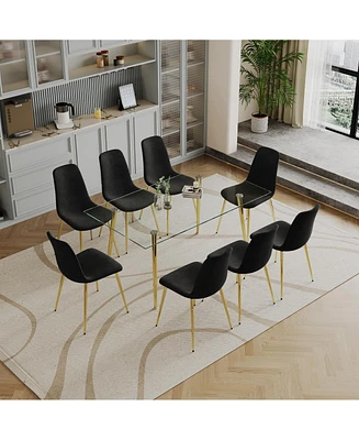 Simplie Fun Modern Glass Dining Set with 8 Fabric Chairs