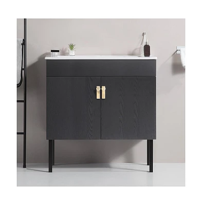 Simplie Fun 30" Modern Bathroom Vanity with Ceramic Sink, Soft-Close Doors, Black