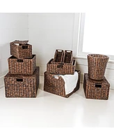 Jonathan Y Traditional Assorted Hand-Woven Hyacinth/Iron Baskets, Dark Brown Wash (Set of 10)