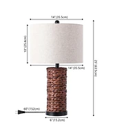 Jonathan Y Elicia 25" Coastal Water Hyacinth Led Table Lamp, Dark Brown (Set of 2)