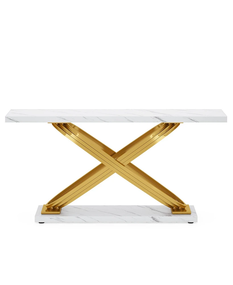 Tribesigns 55 Inch Modern Console Table, Faux Marble Gold Entryway Table Behind Sofa Couch, Narrow Rectangular Sofa Table for Living Room, Bedroom, Fr