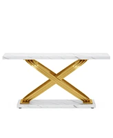 Tribesigns 55 Inch Modern Console Table, Faux Marble Gold Entryway Table Behind Sofa Couch, Narrow Rectangular Sofa Table for Living Room, Bedroom, Fr