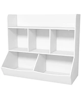 Qaba 3 Tier Kids Toy Shelf with 5 Compartment, Anti-Tip Device, White