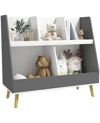 Qaba 2 Tier Kids Bookcase Toy Shelf with 5 Compartments,