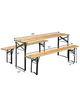 Sugift 3 Pieces Folding Wooden Picnic Table Bench Set