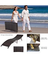 Gymax Set of 2 Folding Wicker Chaise Portable Lounge Chair w/ Double Sided Cushion