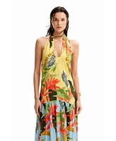 Desigual Women's Tropical halter neck maxi dress