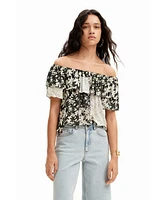 Desigual Women's Patchwork floral ruffle blouse