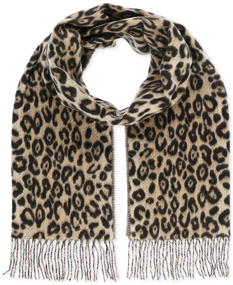 Fraas Women's Leopard-Print Fringe-Trim Scarf