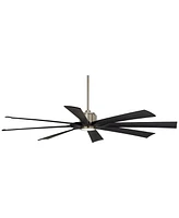 Possini Euro Design 70" Defender Large Modern Industrial Indoor Outdoor Ceiling Fan 8 Blade Led Light Remote Control Brushed Nickel Finish Black Blade