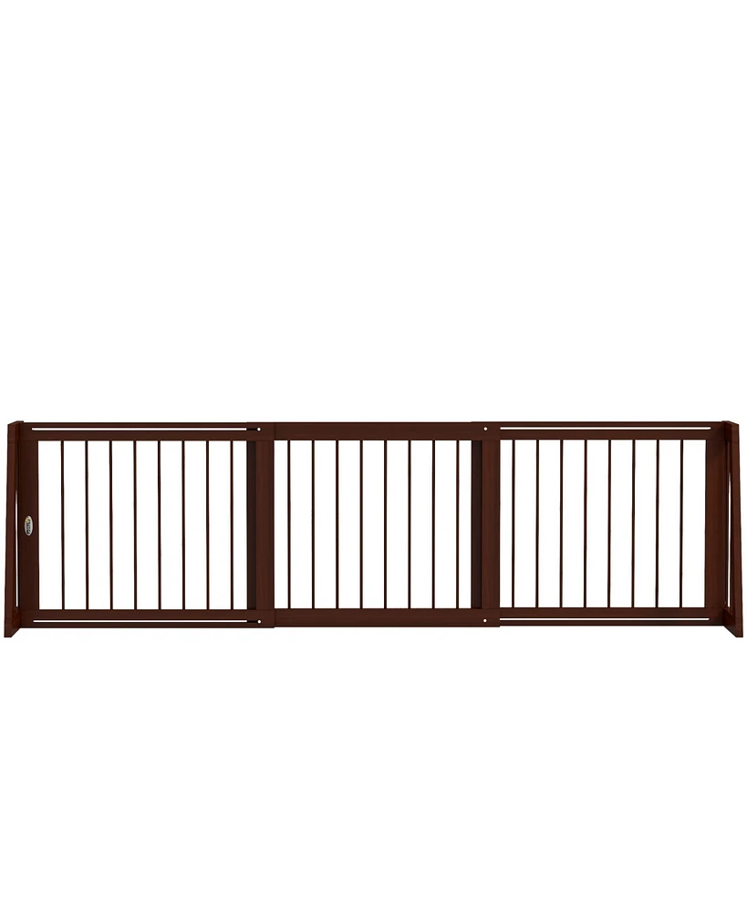 PawHut Freestanding Pet Gate with Retractable Length, 28"-75", Brown