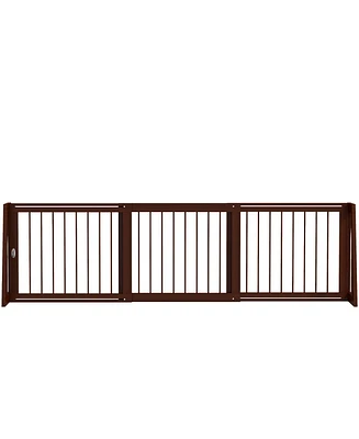 PawHut Freestanding Pet Gate with Retractable Length, 28"-75", Brown