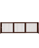 PawHut Freestanding Pet Gate with Retractable Length, 28"-75", Brown