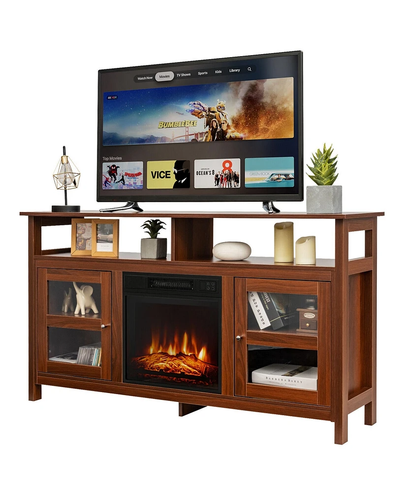 Gymax 58'' Fireplace Tv Stand W/18'' 1400W Electric Fireplace up to 65'' Walnut