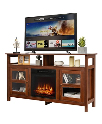 Gymax 58'' Fireplace Tv Stand W/18'' 1400W Electric Fireplace up to 65'' Walnut