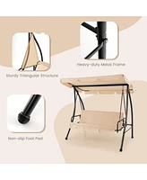 Sugift 2-Seat Outdoor Convertible Swing Chair with Flat Bed and Adjustable Canopy