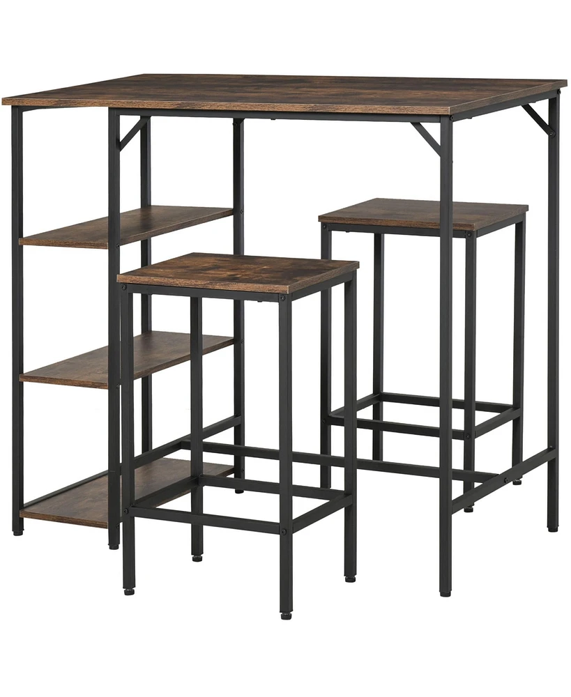 Homcom Rustic Dining Room Table and Armless Stool Chairs with Storage and Footrest Bars