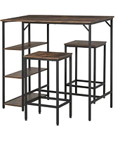 Homcom Rustic Dining Room Table and Armless Stool Chairs with Storage and Footrest Bars