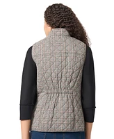 Jones New York Women's Quilted Plaid Patch Pocket Vest with Snaps and Zipper Jacket