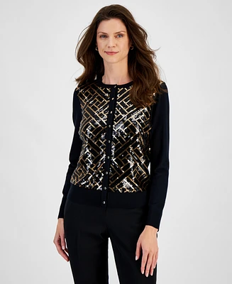 Jm Collection Women's Sequined Button-Down Party Cardigan Sweater, Created for Macy's