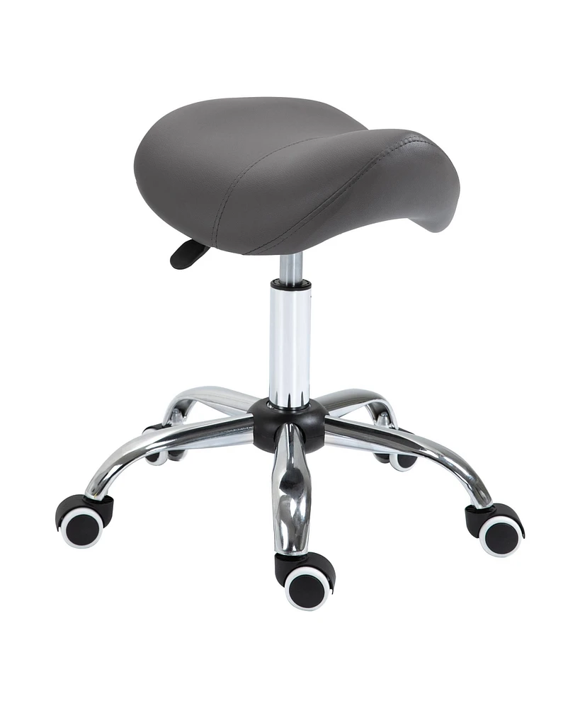 Homcom Faux Leather Rolling Single Seat w/Adjustable Height Lift and Chrome Leg Finish