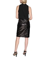 Karl Lagerfeld Paris Women's Mixed-Media Sequined Dress