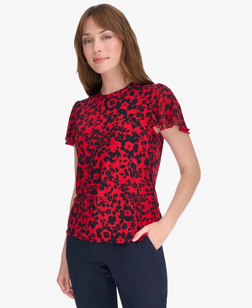 Tommy Hilfiger Women's Short Sleeve Blouse with Butterfly Sleeves