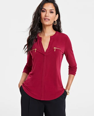 I.n.c. International Concepts Women's Zip-Pocket Blouse, Created for Macy's