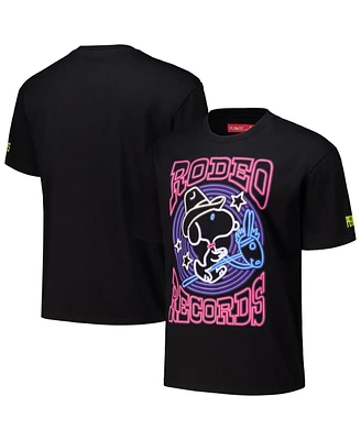 Freeze Max Men's Black Peanuts Snoopy Rodeo Loose Fit T-Shirt