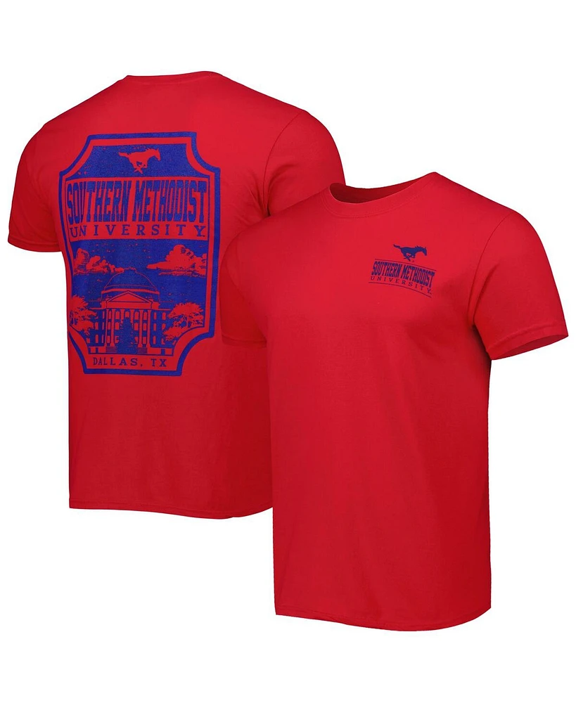 Image One Men's Red Smu Mustangs Logo Campus Icon T-Shirt