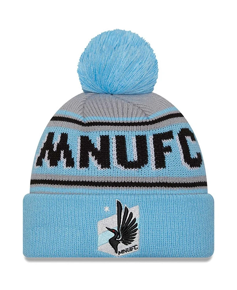 New Era Men's Light Blue Minnesota United Fc Evergreen Cuffed Knit Hat with Pom