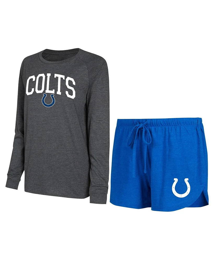 Concepts Sport Women's Royal/Grey Indianapolis Colts Raglan Long Sleeve T-Shirt Shorts Lounge Set