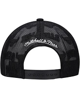 Mitchell & Ness Men's Black Chicago Bulls Monogram All-Over Logo Mesh Trucker Adjustable Hat