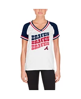 New Era Women's White Atlanta Braves Jersey Double Binding Raglan V-Neck T-Shirt