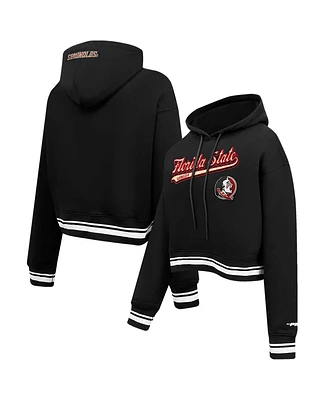 Pro Standard Women's Black Florida State Seminoles Script Tail Fleece Cropped Pullover Hoodie