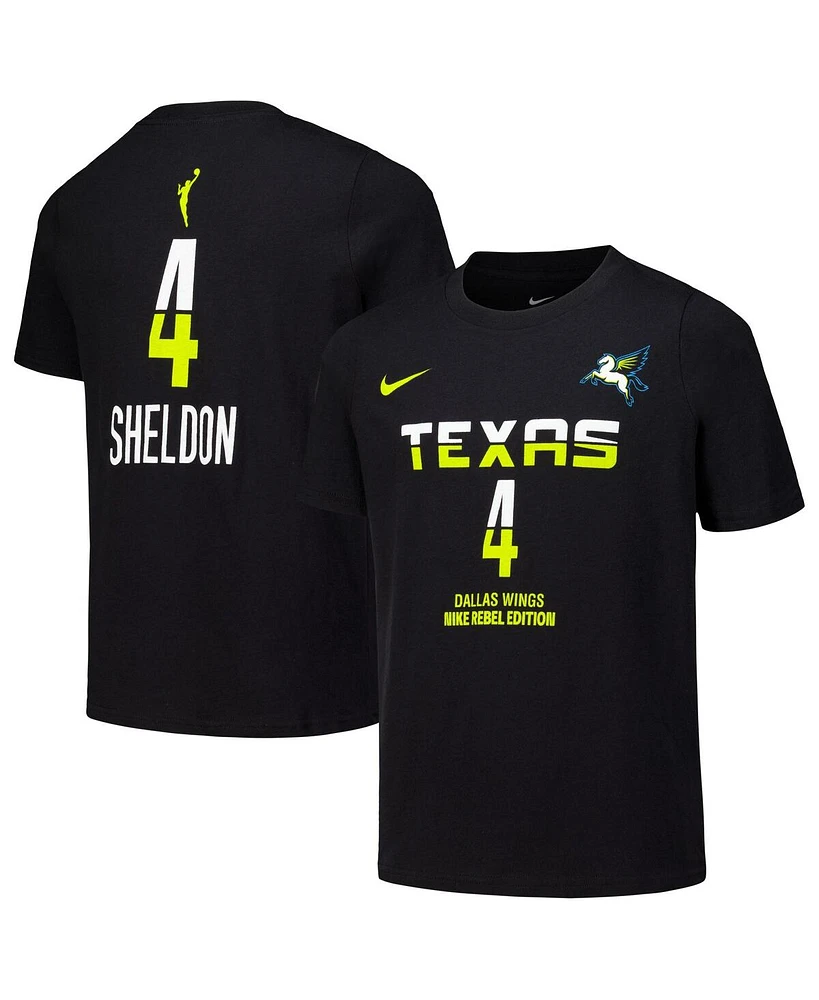 Nike Big Boys and Girls Jacy Sheldon Black Dallas Wings Draft Rebel Edition Name Number T-Shirt