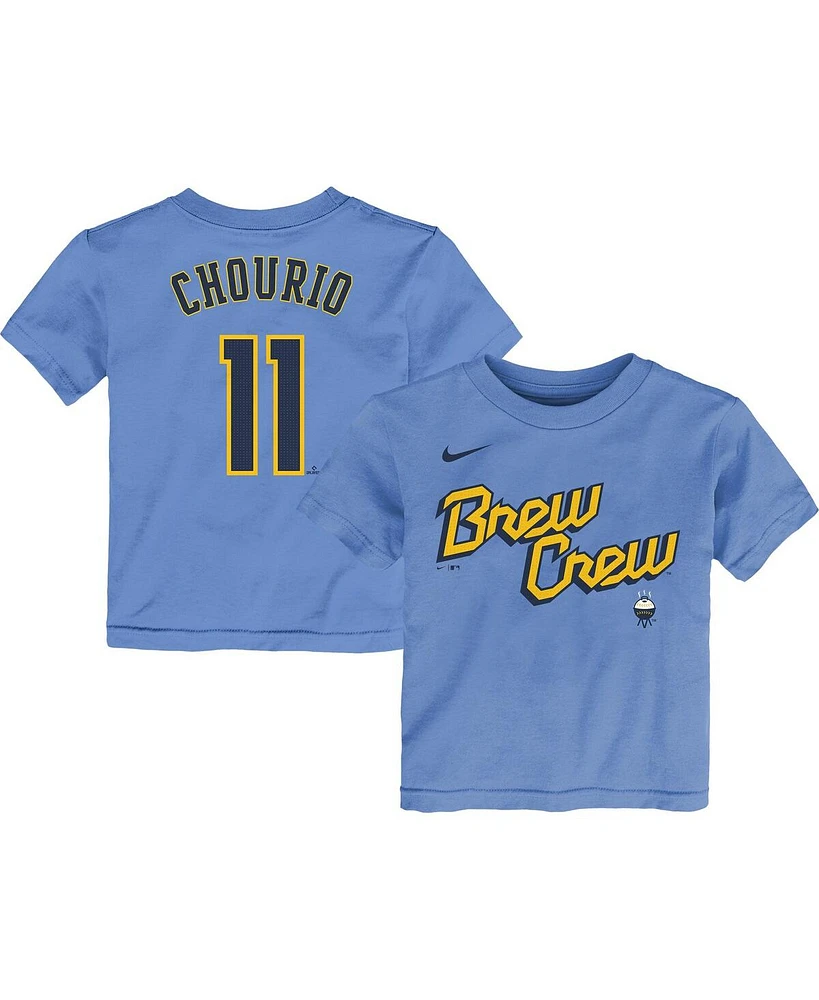 Nike Preschool Jackson Chourio Powder Blue Milwaukee Brewers City Connect Player Name Number T-Shirt