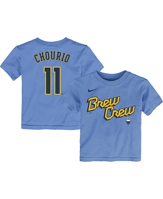 Nike Preschool Jackson Chourio Powder Blue Milwaukee Brewers City Connect Player Name Number T-Shirt