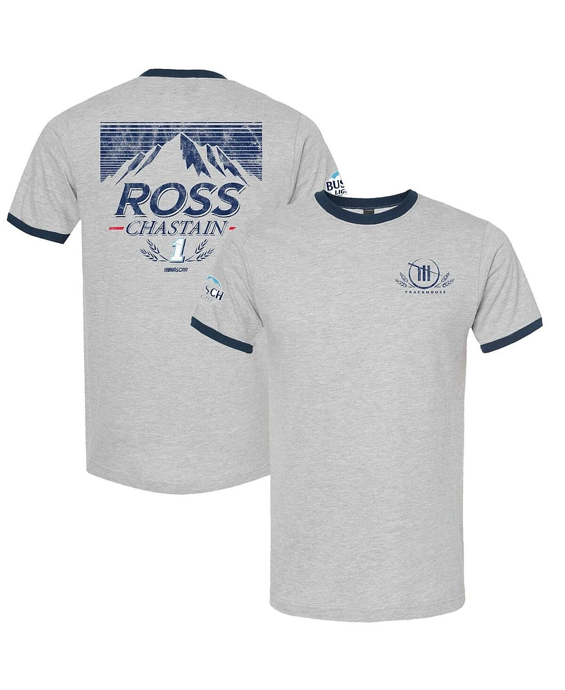 Trackhouse Racing Team Collection Men's Heather Gray/Navy Ross Chastain Busch Light Ringer T-Shirt