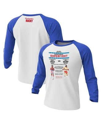 Contenders Clothing Men's White/Blue Rocky Super Fight Poster 3/4-Sleeve Raglan T-Shirt