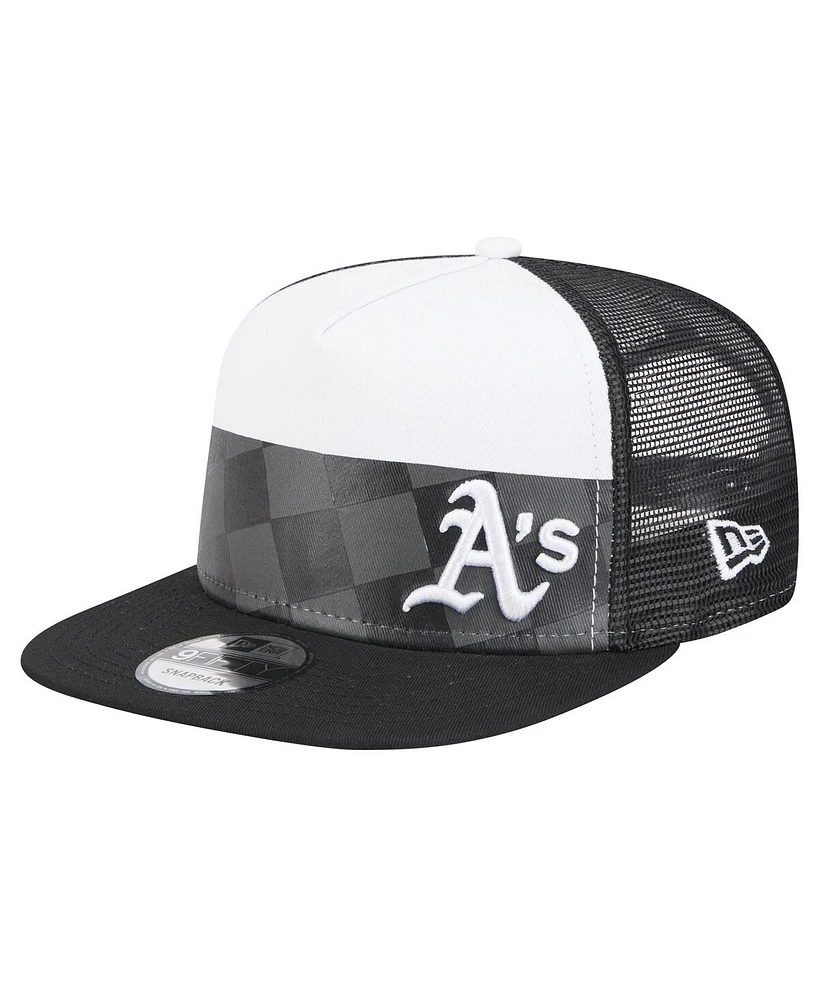 New Era Men's Black Oakland Athletics Checkmate Trucker 9FIFTY Snapback Hat