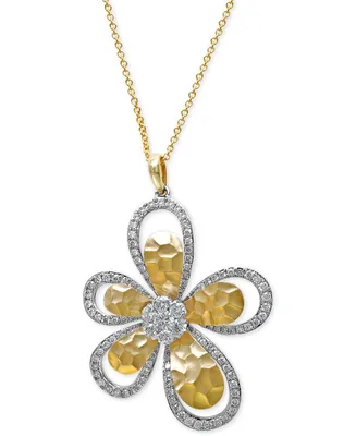 D'Oro by Effy Diamond Flower Pendant Necklace (1 ct. t.w.) in 14k White and Yellow Gold
