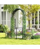 Costway 87" Garden Arbor Arched Lockable Gate Top Arbor Trellis with Side Planters