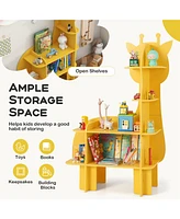 Costway Giraffe Bookcase for Kids 4-Tier Toy Storage Organizer with Open Storage Shelves