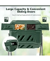 Costway 42-Gal Compost Bin Dual Chamber Composting Tumbler with 2 Sliding Doors Metal Frame
