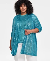 Anne Klein Plus Sequined Draped-Front Cardigan Jacket