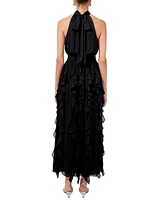 1.state Women's Sleeveless Ruffled Halter Maxi Dress