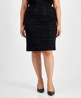 Kasper Plus Plaid Sequin Pencil Skirt