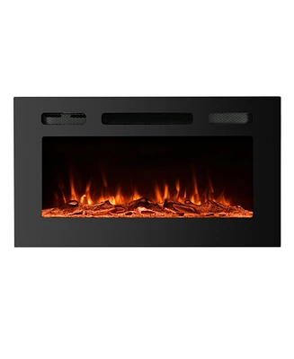 Boyel Living Wall Mounted Recessed Electric Fireplace with Logs and Crystals